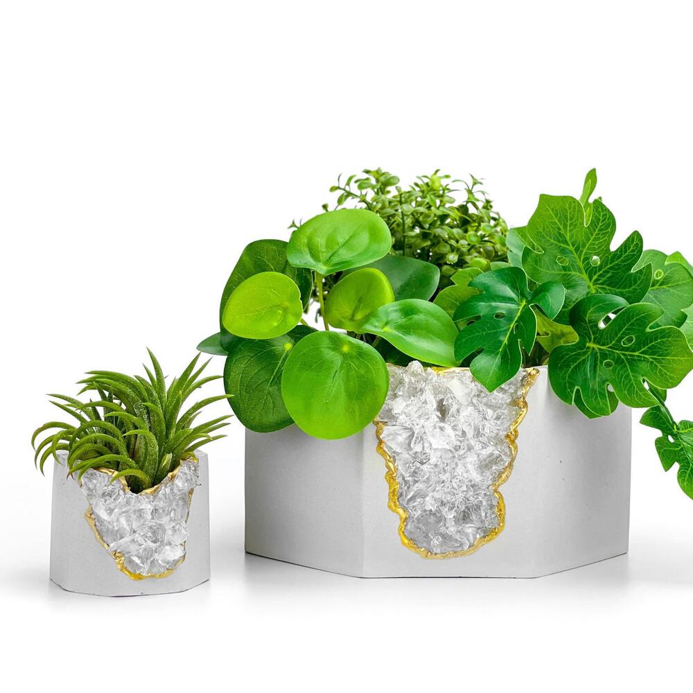 Raw Clear Quartz Crystal Planter | Large Geode Succulent Pot